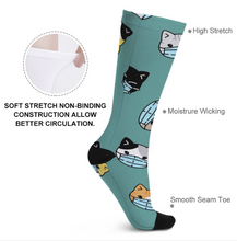 Cargar imagen en el visor de la galería, Calcetines largos de mujer / hombre (punteras y tacones negros) personalizado con patrón foto texto (impresión de imágenes múltiples)