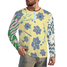 Cargar imagen en el visor de la galería, Camisa Henry para hombre A37L cuello redondo manga larga tapeta con botones personalizado con patrón foto texto (impresión de imágenes múltiples)