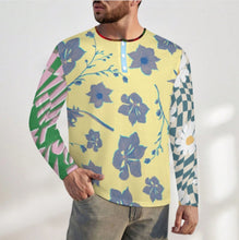 Cargar imagen en el visor de la galería, Camisa Henry para hombre A37L cuello redondo manga larga tapeta con botones personalizado con patrón foto texto (impresión de imágenes múltiples)