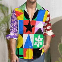 Cargar imagen en el visor de la galería, Camisa casual de manga larga para hombre de lino sintético personalizado con patrón foto texto (impresión de imágenes múltiples)