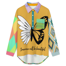 Cargar imagen en el visor de la galería, Camisa de mujer con hombros caídos LM554 personalizado con patrón foto texto (impresión de imágenes múltiples)