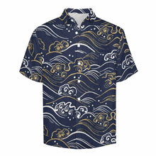 Cargar imagen en el visor de la galería, Camisa de manga corta de lino para hombre con bolsillo B339 personalizado con patrón foto texto (impresión de imagen única)