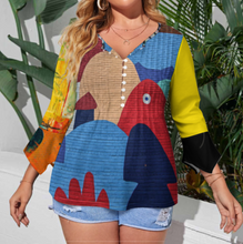 Cargar imagen en el visor de la galería, Camisa de mujer de manga larga SDS20150 con diez botones y mangas de pétalos con volantes personalizado con patrón foto texto (impresión de imágenes múltiples)