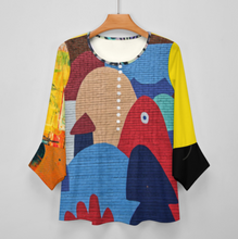 Cargar imagen en el visor de la galería, Camisa de mujer de manga larga SDS20150 con diez botones y mangas de pétalos con volantes personalizado con patrón foto texto (impresión de imágenes múltiples)