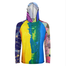 Cargar imagen en el visor de la galería, Camisa de protección UV para hombres Camisa de protección solar de secado rápido de manga larga con sombrero para el sol NZ145 personalizado con patrón foto texto (impresión de imágenes múltiples)