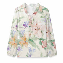 Cargar imagen en el visor de la galería, Camisa mujer cuello pico con volantes y manga larga A1S personalizado con patrón foto texto (impresión de imagen única)