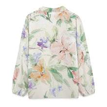 Cargar imagen en el visor de la galería, Camisa mujer cuello pico con volantes y manga larga A1S personalizado con patrón foto texto (impresión de imagen única)