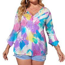Cargar imagen en el visor de la galería, Camisa de mujer de manga larga con volantes de diez botones y manga de pétalo SDS20150 personalizado con patrón foto texto (impresión de imagen única)