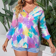 Cargar imagen en el visor de la galería, Camisa de mujer de manga larga con volantes de diez botones y manga de pétalo SDS20150 personalizado con patrón foto texto (impresión de imagen única)