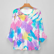 Cargar imagen en el visor de la galería, Camisa de mujer de manga larga con volantes de diez botones y manga de pétalo SDS20150 personalizado con patrón foto texto (impresión de imagen única)