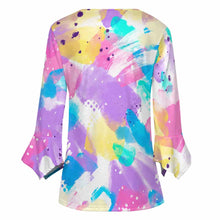 Cargar imagen en el visor de la galería, Camisa de mujer de manga larga con volantes de diez botones y manga de pétalo SDS20150 personalizado con patrón foto texto (impresión de imagen única)