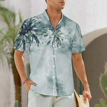 Cargar imagen en el visor de la galería, Camisa de hombre abotonada, manga corta y cuello alto de corte clásico LM058 con bolsillo personalizado con patrón foto texto