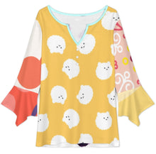 Cargar imagen en el visor de la galería, Blusa de manga de pétalo para mujer VJK Verano Manga 3/4 Casual Cuello en V Top personalizado con patrón foto texto (impresión de imágenes múltiples)