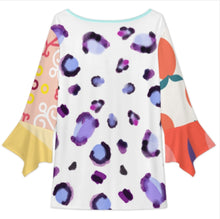 Cargar imagen en el visor de la galería, Blusa de manga de pétalo para mujer VJK Verano Manga 3/4 Casual Cuello en V Top personalizado con patrón foto texto (impresión de imágenes múltiples)