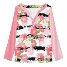 Cargar imagen en el visor de la galería, Blusa YUC de manga larga con cuello en V y botones en la parte delantera para mujer personalizado con patrón foto texto (impresión de imagen única)