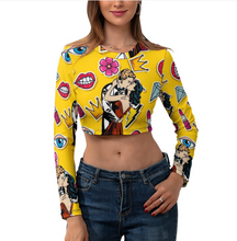 Cargar imagen en el visor de la galería, Crop Top corto de manga larga para mujer NZ108 personalizado con foto patrón texto (impresión de imágenes múltiples)