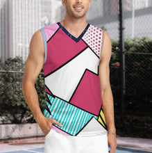 Cargar imagen en el visor de la galería, Camiseta sin mangas de baloncesto para hombre Camiseta TK con cuello en V personalizado con patrón foto texto (impresión de imágenes múltiples)