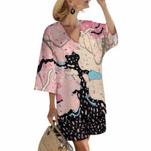 Cargar imagen en el visor de la galería, Conjunto de camisa con mangas murciélago y shorts con cintura elástica para mujer YKL07 personalizado con patrón foto texto (impresión de imagen única)