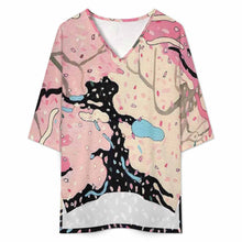 Cargar imagen en el visor de la galería, Conjunto de camisa con mangas murciélago y shorts con cintura elástica para mujer YKL07 personalizado con patrón foto texto (impresión de imagen única)