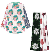 Cargar imagen en el visor de la galería, Conjunto de ropa de estar por casa informal de manga larga para mujer A73TZ personalizado con patrón foto texto (impresión de imágenes múltiples)