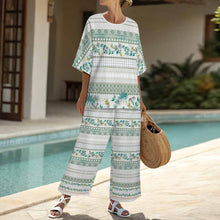 Cargar imagen en el visor de la galería, Conjunto para mujer compuesto por una camisa de cuello redondo con mangas murciélago y un pantalón ancho con cinturilla elástica YKL04 personalizado con patrón foto texto (impresión de imagen única)