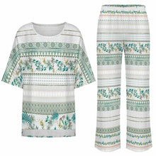 Cargar imagen en el visor de la galería, Conjunto para mujer compuesto por una camisa de cuello redondo con mangas murciélago y un pantalón ancho con cinturilla elástica YKL04 personalizado con patrón foto texto (impresión de imagen única)