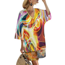 Cargar imagen en el visor de la galería, Conjunto de top con mangas murciélago cuello en V y pantalones cortos con cintura elástica para mujer YKL07 personalizado con patrón foto texto (impresión de imágenes múltiples)