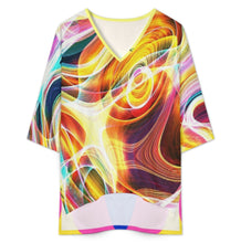 Cargar imagen en el visor de la galería, Conjunto de top con mangas murciélago cuello en V y pantalones cortos con cintura elástica para mujer YKL07 personalizado con patrón foto texto (impresión de imágenes múltiples)