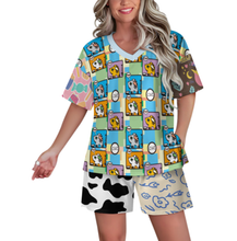 Cargar imagen en el visor de la galería, Conjunto de pijama corto para mujer con cuello en V B98TZ personalizado con patrón foto texto (impresión de imágenes múltiples)