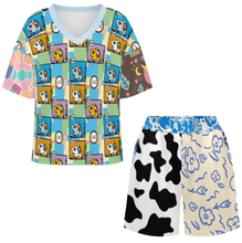 Cargar imagen en el visor de la galería, Conjunto de pijama corto para mujer con cuello en V B98TZ personalizado con patrón foto texto (impresión de imágenes múltiples)