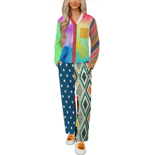 Cargar imagen en el visor de la galería, Conjunto de pijama de manga larga con cuello en V para mujer B99TZ personalizado con nombre y texto (diseño de varias imágenes)