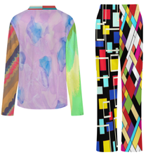 Cargar imagen en el visor de la galería, Conjunto de pijama de manga larga con cuello en V para mujer B99TZ personalizado con nombre y texto (diseño de varias imágenes)