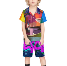 Cargar imagen en el visor de la galería, Conjunto playero de manga corta y shorts para niño (2 piezas) A27TZ personalizado con patrón texto nombre (impresión de imágenes múltiples)