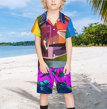 Cargar imagen en el visor de la galería, Conjunto playero de manga corta y shorts para niño (2 piezas) A27TZ personalizado con patrón texto nombre (impresión de imágenes múltiples)