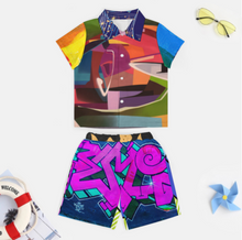 Cargar imagen en el visor de la galería, Conjunto playero de manga corta y shorts para niño (2 piezas) A27TZ personalizado con patrón texto nombre (impresión de imágenes múltiples)
