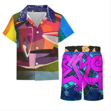 Cargar imagen en el visor de la galería, Conjunto playero de manga corta y shorts para niño (2 piezas) A27TZ personalizado con patrón texto nombre (impresión de imágenes múltiples)
