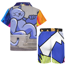 Cargar imagen en el visor de la galería, Conjunto playero de manga corta y shorts para niño (2 piezas) A27TZ personalizado con patrón texto nombre (impresión de imágenes múltiples)