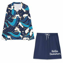 Cargar imagen en el visor de la galería, Conjunto de camisa de manga larga y pantalón corto con cordón A18TZ para mujer personalizado con patrón foto texto (impresión de imagen única)