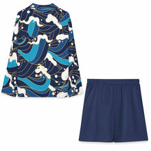 Cargar imagen en el visor de la galería, Conjunto de camisa de manga larga y pantalón corto con cordón A18TZ para mujer personalizado con patrón foto texto (impresión de imagen única)