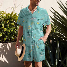 Cargar imagen en el visor de la galería, Conjunto de camisa de manga corta y pantalón corto para hombre B339D1P personalizado con patrón foto texto (impresión de imagen única)