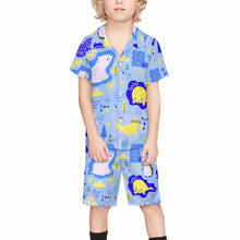 Cargar imagen en el visor de la galería, Conjunto playero playera manga corta y shorts niño (2 piezas) A27TZ personalizado con patrón foto texto (impresión de imagen única)