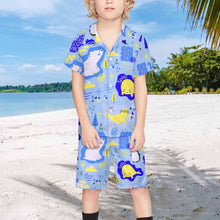 Cargar imagen en el visor de la galería, Conjunto playero playera manga corta y shorts niño (2 piezas) A27TZ personalizado con patrón foto texto (impresión de imagen única)
