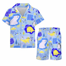 Cargar imagen en el visor de la galería, Conjunto playero playera manga corta y shorts niño (2 piezas) A27TZ personalizado con patrón foto texto (impresión de imagen única)