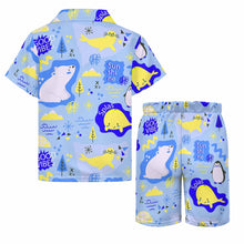 Cargar imagen en el visor de la galería, Conjunto playero playera manga corta y shorts niño (2 piezas) A27TZ personalizado con patrón foto texto (impresión de imagen única)