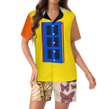 Cargar imagen en el visor de la galería, Conjunto de pijama de satén de seda para mujer conjunto de ropa de dormir de dos piezas con botones personalizado con patrón foto texto (impresión de imágenes múltiples)