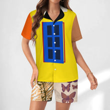 Cargar imagen en el visor de la galería, Conjunto de pijama de satén de seda para mujer conjunto de ropa de dormir de dos piezas con botones personalizado con patrón foto texto (impresión de imágenes múltiples)