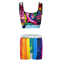 Cargar imagen en el visor de la galería, Conjunto de chándal de yoga de alta calidad con crop top y shorts YJ052 personalizado con patrón foto texto (impresión de imágenes múltiples)