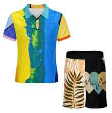 Cargar imagen en el visor de la galería, Conjunto de polo de manga corta y pantalón corto para hombre A46TZ personalizado con patrón foto texto (impresión de imágenes múltiples)