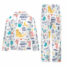 Cargar imagen en el visor de la galería, Conjunto de pijama infantil de 2 piezas con top de manga larga abotonado y pantalón SDS059 personalizado con patrón foto texto (impresión de imagen única)