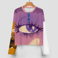 Cargar imagen en el visor de la galería, Conjunto de pijama de 2 piezas para mujer 203 camiseta manga larga abotonada + pantalón corto personalizado con patrón foto texto (impresión de imágenes múltiples)